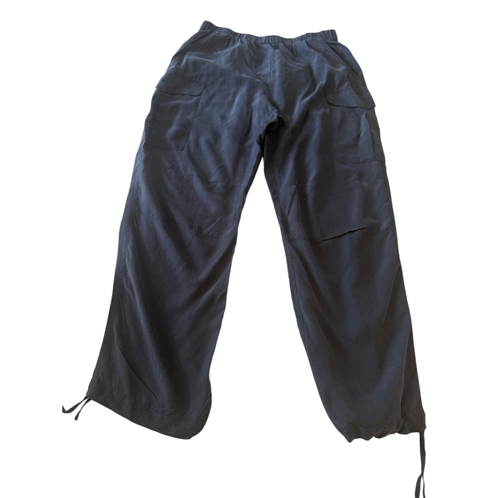 Rag & Bone 100% Silk Black Cargo Pants Women M Elastic Waist Parachute Wide Leg